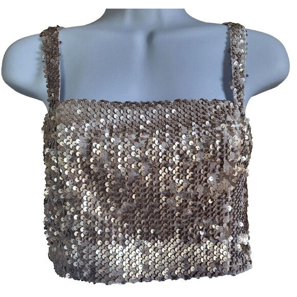 NWT Forever 21 Rose Gold Sequin Glitter Crop Top Tank Medium NEW - Picture 1 of 6